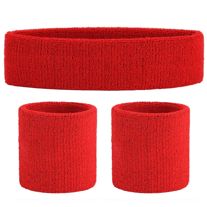 ONUPGO Red Sweatband, Sports Headband Striped SweatbandsSet, Terry Cloth Wristband Athletic Exercise Basketball Wrist Sweatband and Headbands Moisture Wicking Sweat Absorbing Head Band - Image 1